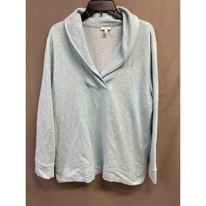 Talbots Women's Light Blue/Green Marled Pullover Sweatshirt Shawl Collar XL
